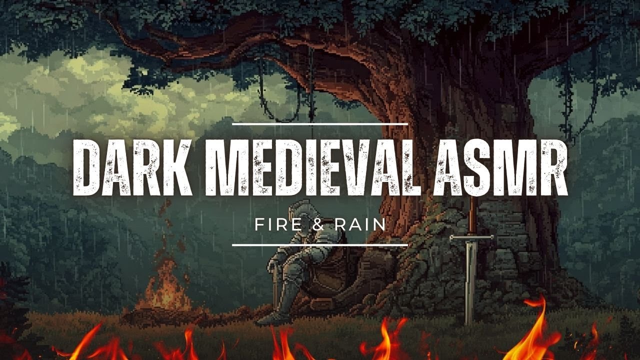 Medieval Campfire in the Rainy Night | Dark RPG Game Ambience Music & Fire Crackling ASMR for Rest