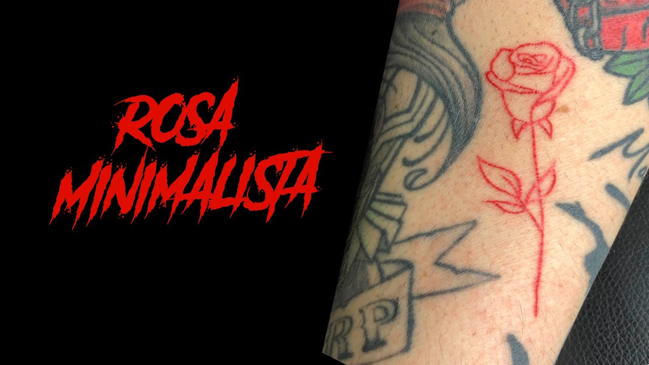 Tatuando rosa minimalista en tinta roja | Tiempo real