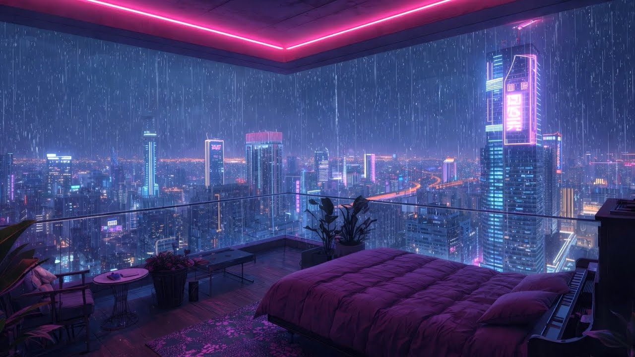 Late Night Rooftop — Cozy Lofi Beats & Rain for Study and Relax