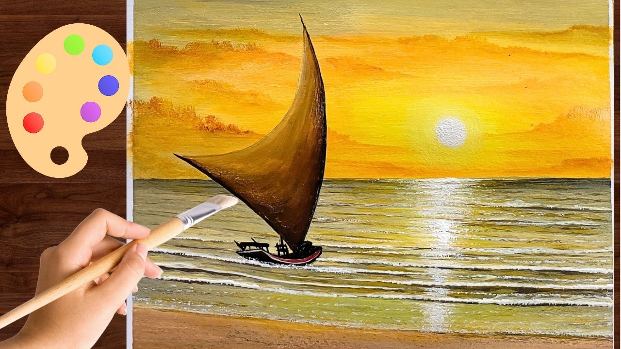 Pintura em Tela Paisagem Pôr do Sol Como Pintar / Sunset Canvas Painting