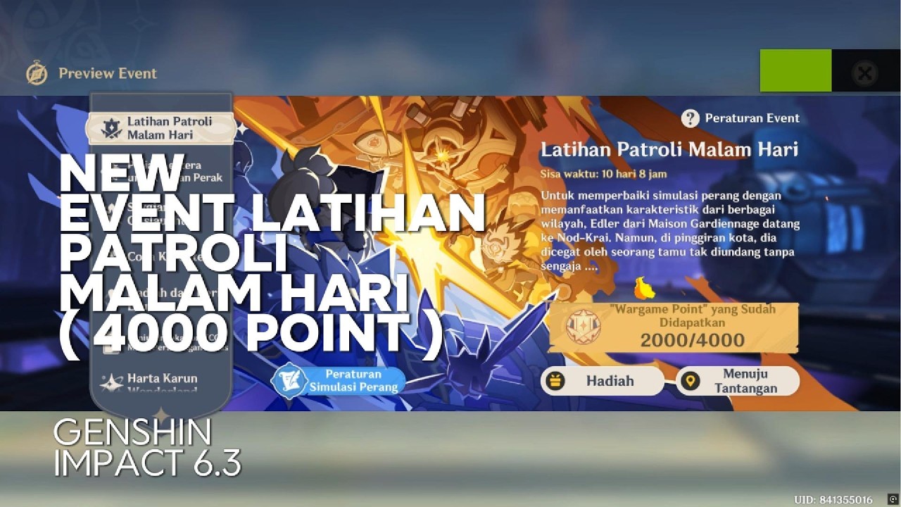 GENSHIN IMPACT 6.3 NEW EVENT LATIHAN PATROLI MALAM HARI ( 4000 POINT )