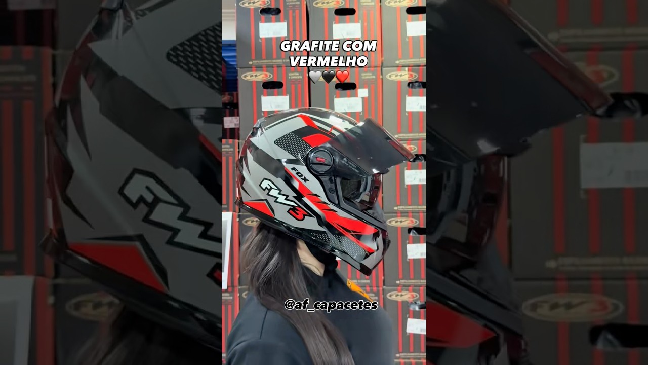 Capacete Fw3 grafite com vermelho e viseira fume dispon&iacute;vel na @af_capacetes