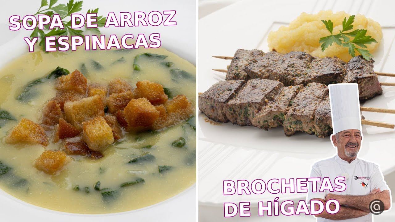 SOPA de arroz y espinacas - BROCHETAS de hígado // Cocina Abierta de Karlos Arguiñano