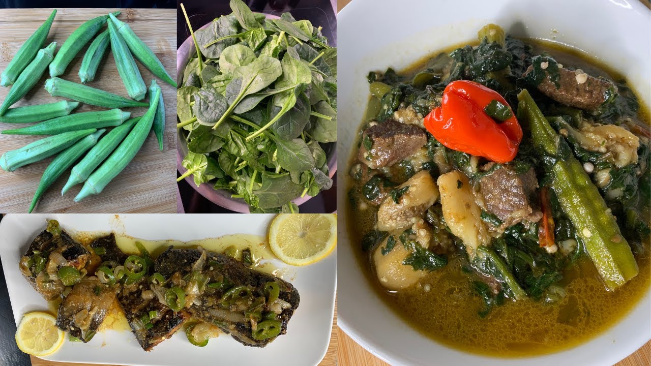 Cuisiner avec moi le dîner,Légume vert aux bœufs et gombo(dongodongo),POISSON Chat et Manioc