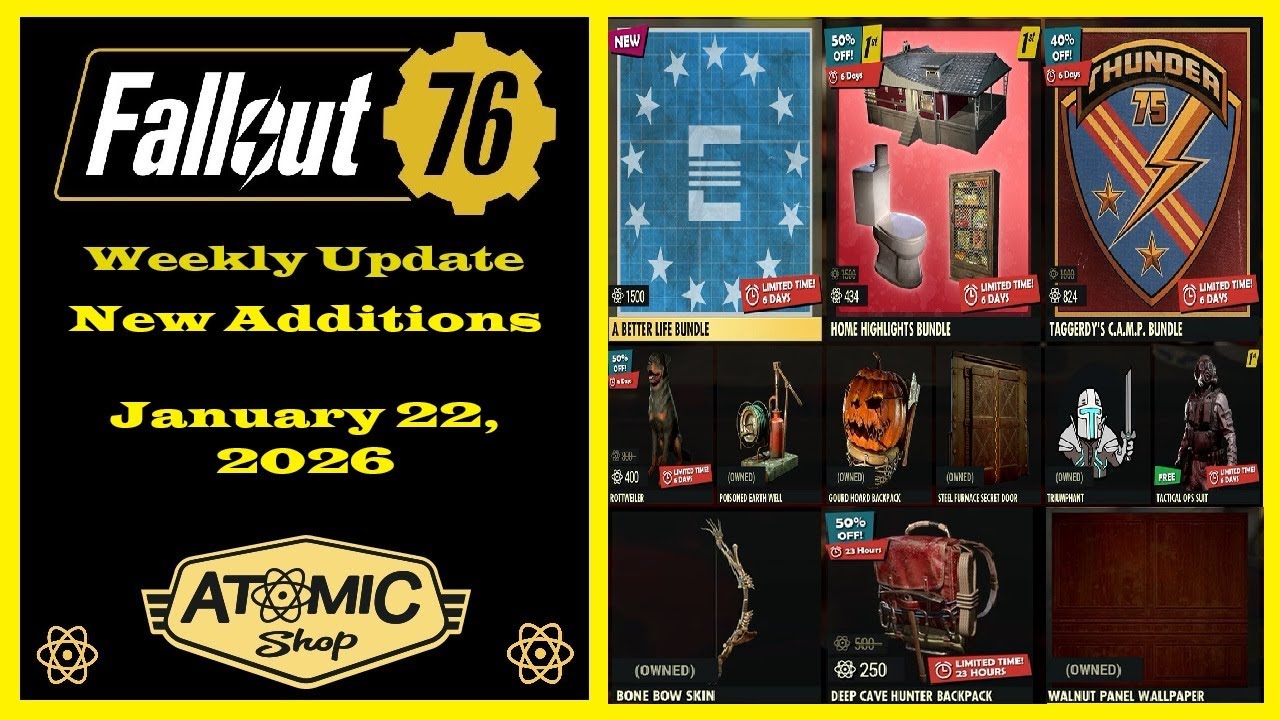 New Additions To The Atomic Shop For January 22, 2026 - Fallout 76 Atomic Shop Update