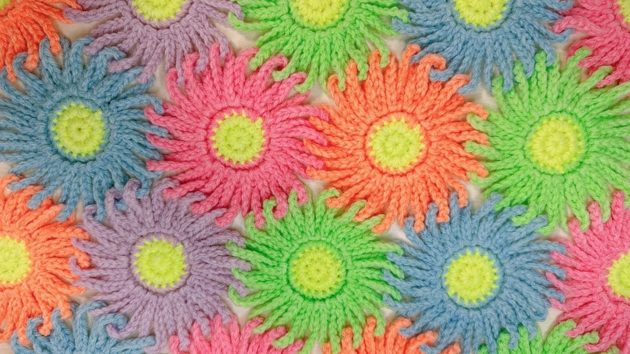 ネオンお花つなぎ🌼【かぎ針編み／編み方動画】なないろ彩色ネオンカラー｜crochet｜tutorial
