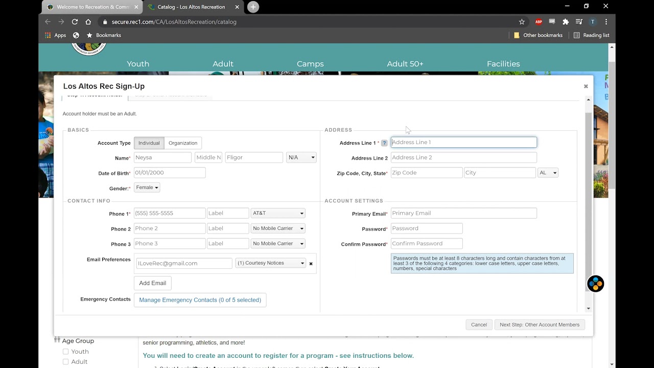 CivicRec Tutorial - Creating an Account