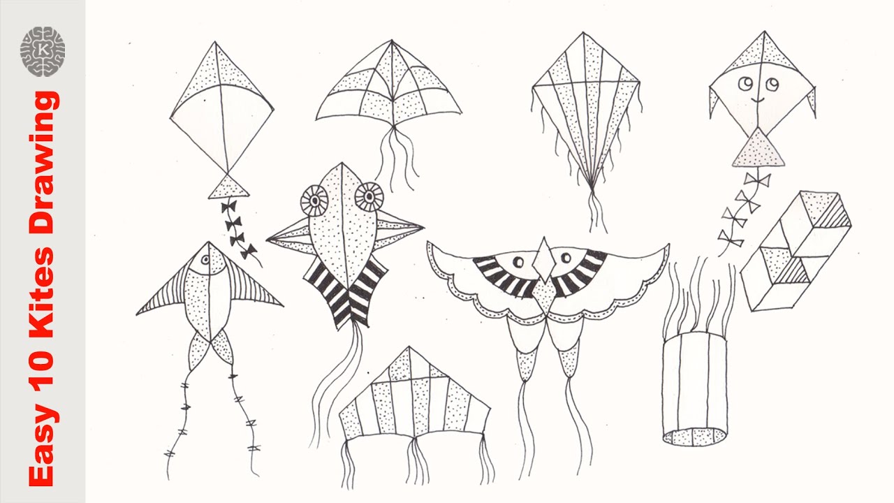 How to draw Kite | step by step very easy 10 Different Kite drawing | Draw step by step
