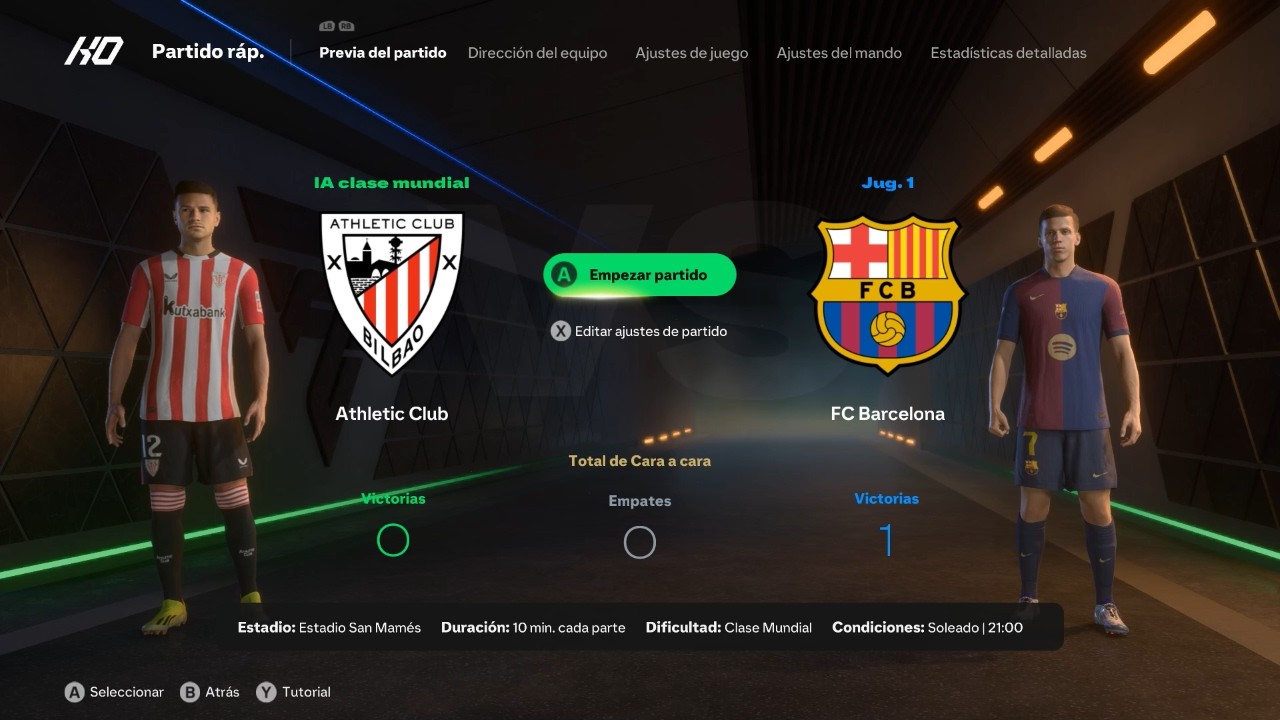 EA Sports FC 25 (Español) PC (Windows11) Athletic Bilbao vs FC Barcelona (Control Manual/Simulación)