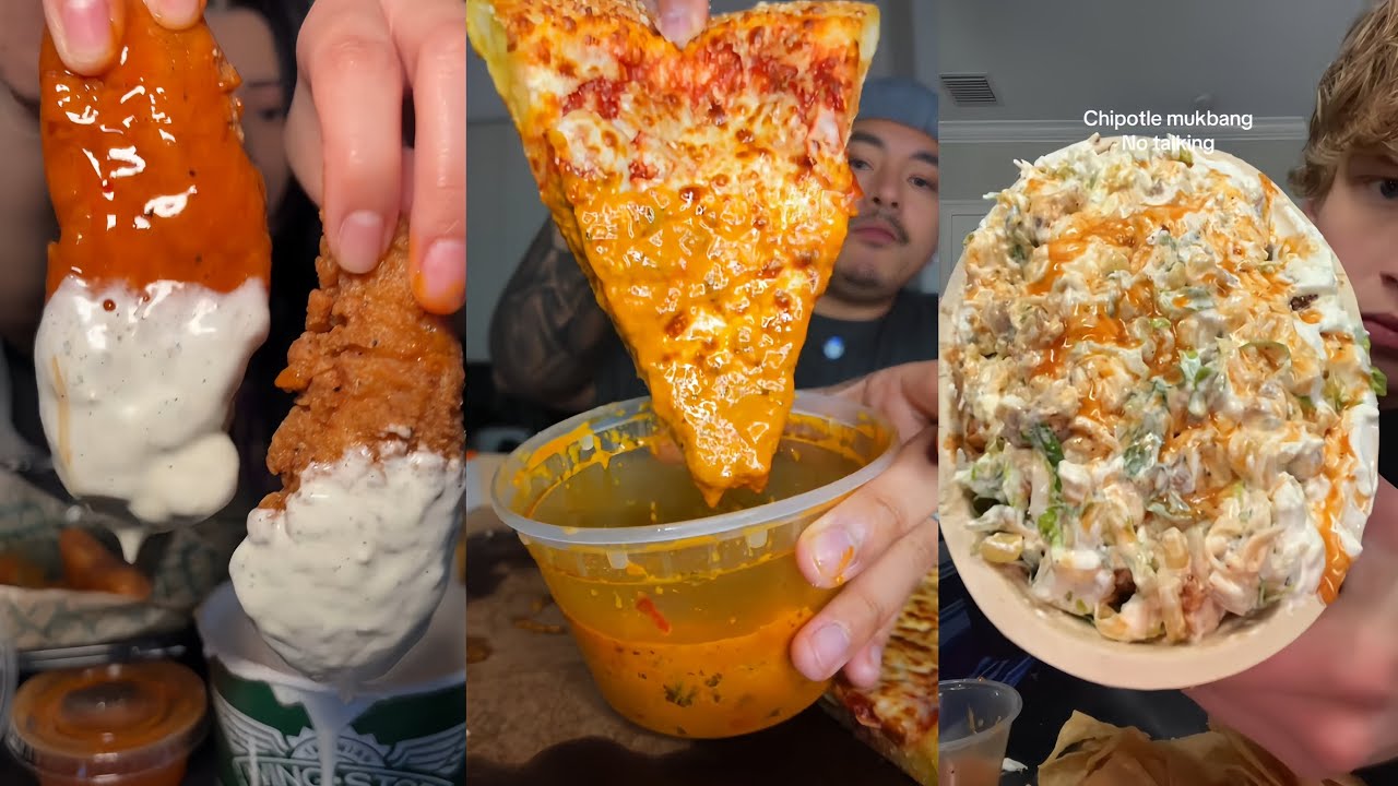 TIKTOK Mukbang Compilation | Chipotle, Raising Cane’s, Wingstop, Little Caesars & More! 🌯🍗🍕🔥