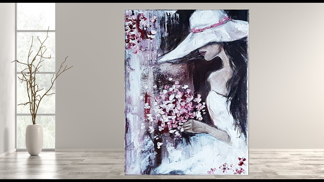 Beautiful Woman with flowers /Step by Step /Abstract Acrylic Painting/  MariartHome