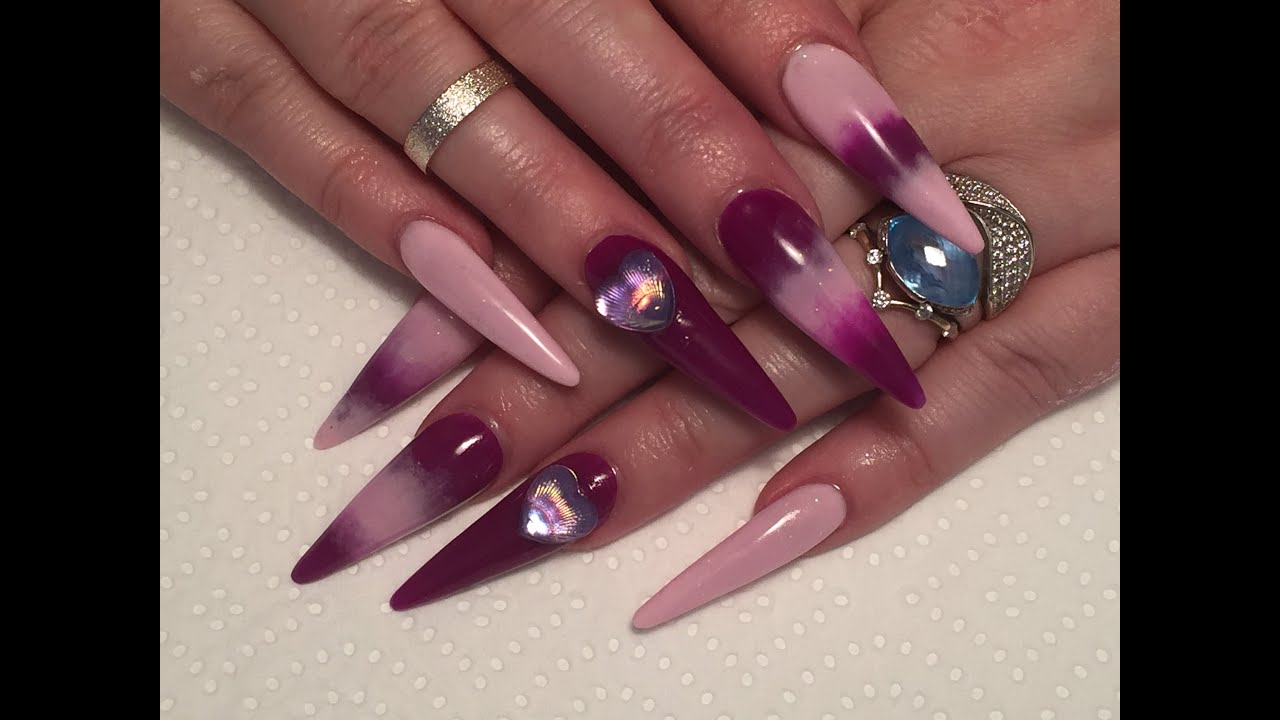 Acrylic nails purple - long stiletto sculpted nails