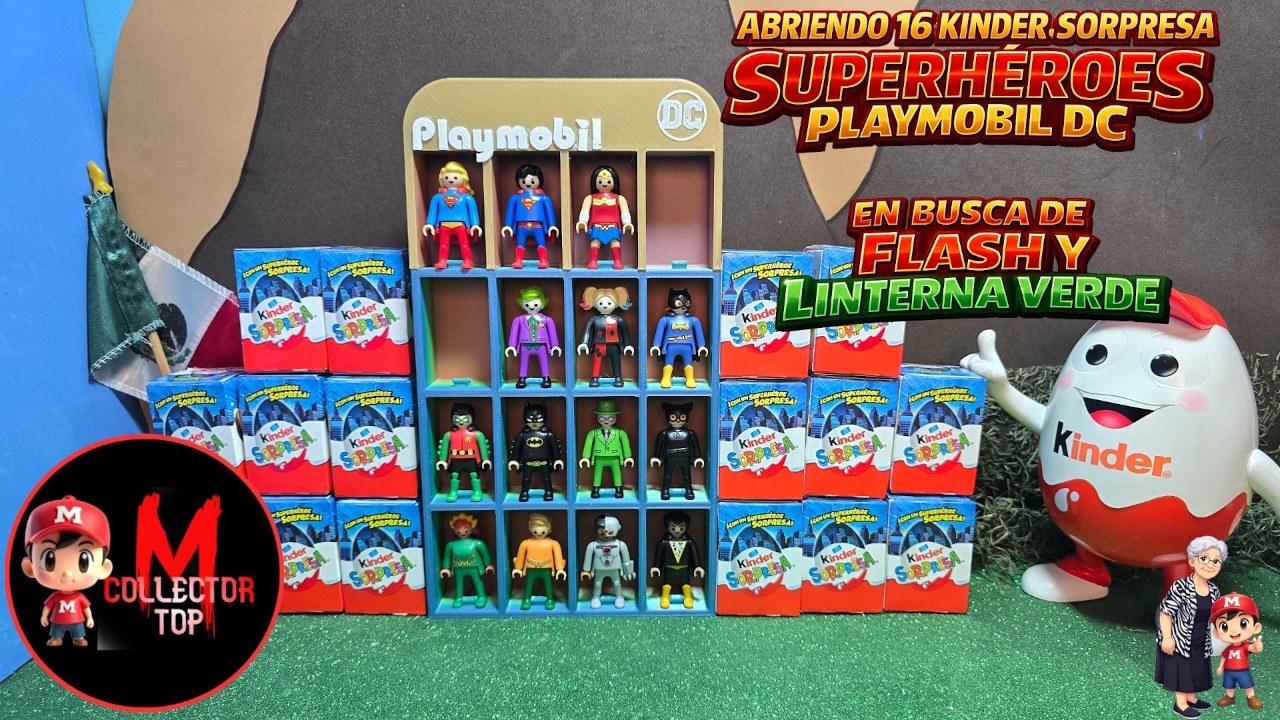 En Busca de Flash y Linterna Verde | Abriendo 16  Kinder Sorpresa DC Playmobil