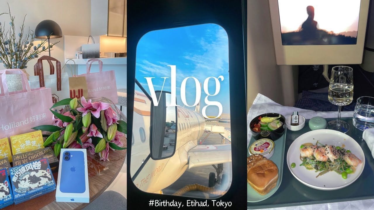 도하에서 보낸 생일 vlog🎂 에티하드 비즈니스 탑승기✈️ 도쿄 & 한국에서 먹은 것들 