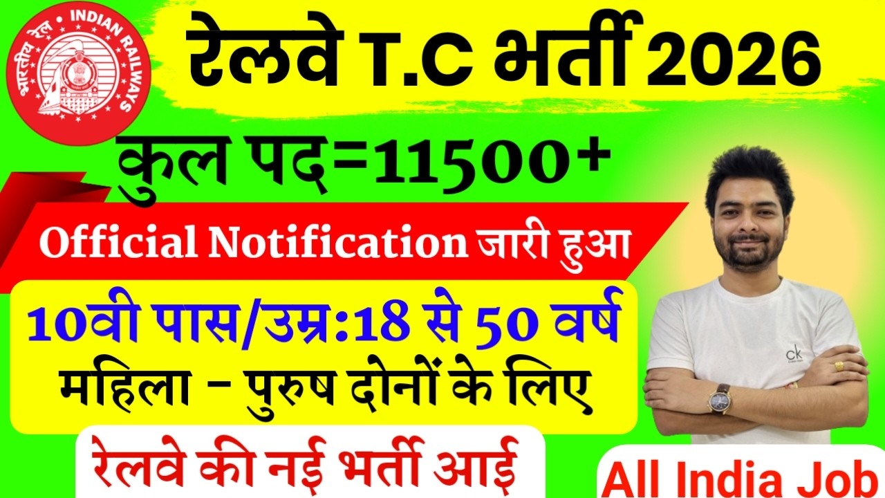 Railway TTE Recruitment 2026 | Railway Ticket Collector Vacancy 2026 | RRB Bharti 2025 | 12th Pass