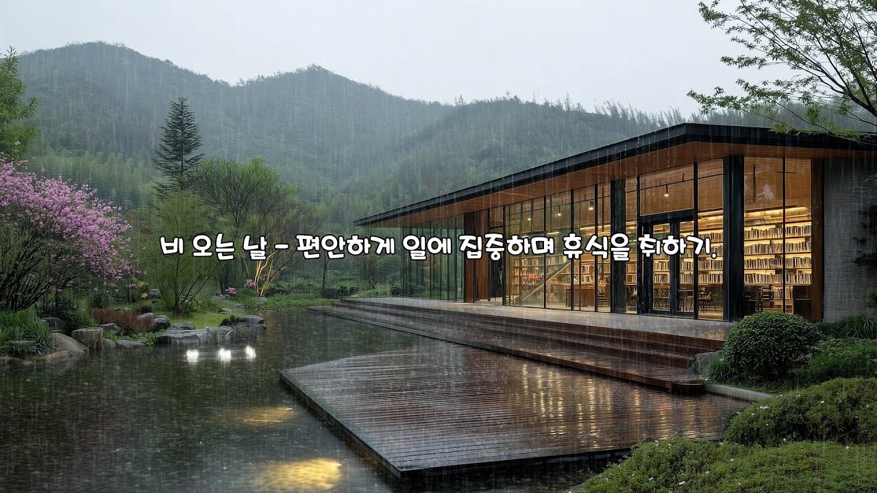 [Playlist] 산속 시골 도서관에 내리는 빗소리와 마음을 달래는 부드러운 피아노 | Rain sound and piano music soothes the soul.
