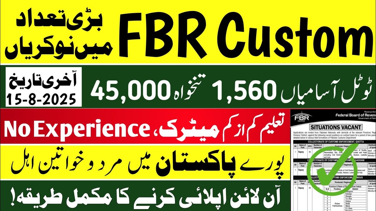FBR Custom Jobs 2025 | How to Apply for FBR Custom Jobs 2025 | Latest Government Jobs 2025