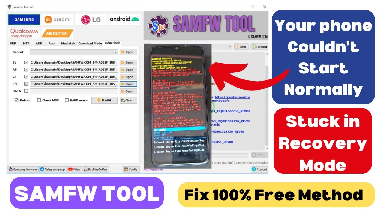 Samsung A03 Core A032F Your Phone Couldn't Start Normally, Stuck in Recovery Mode Samfw Tool | A2GSM