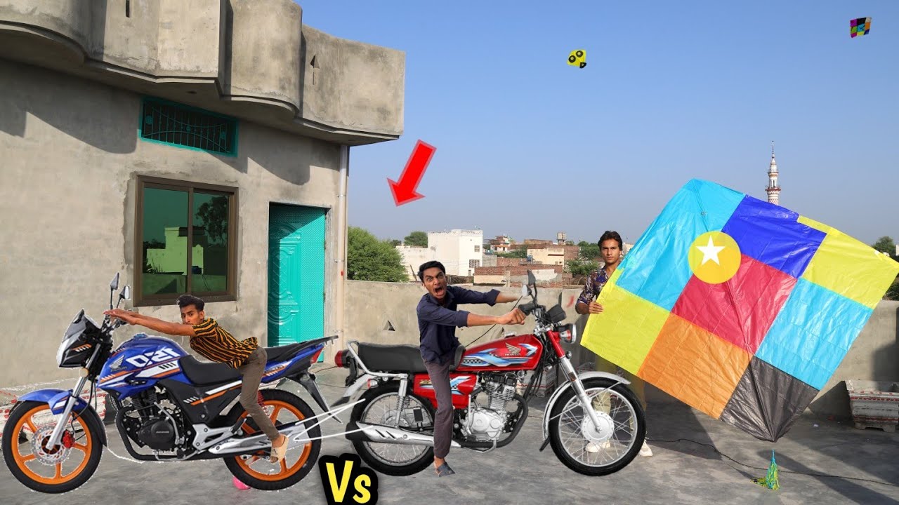 Kite Flying & Cutting Challenge Vs Honda 125cc With Honda 150cc