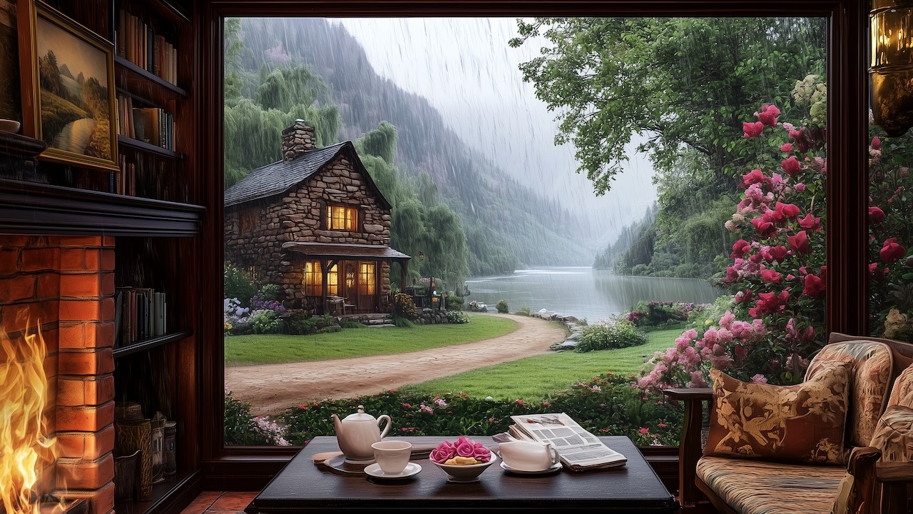 Relaxing Jazz Piano & Rain Sounds | Cozy Fireplace Ambience for Study, Work, Sleep