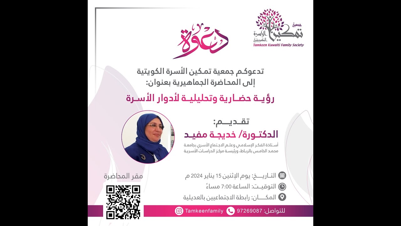 محاضرة رؤية حضارية وتحليلية لأدوار الأسرة - د. خديجة مفيد