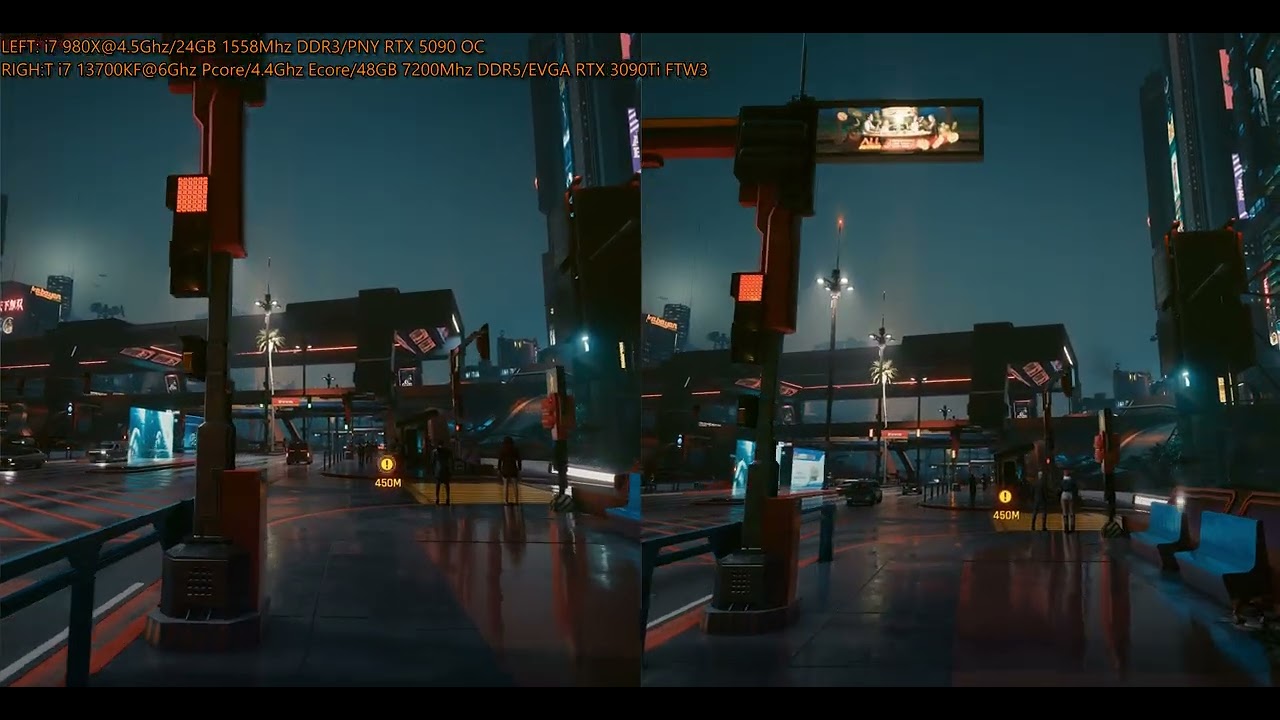 i7 980X (2010) on 2008 X58  w/ RTX 5090 side by side comparison with i7 13700KF (2022) w/ RTX 3090Ti