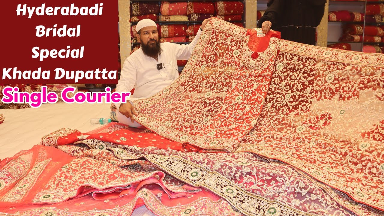 Hyderabadi Bridal Special Zardosi Designer Work Khada Dupatta / Single Courier #@Madina Tex World