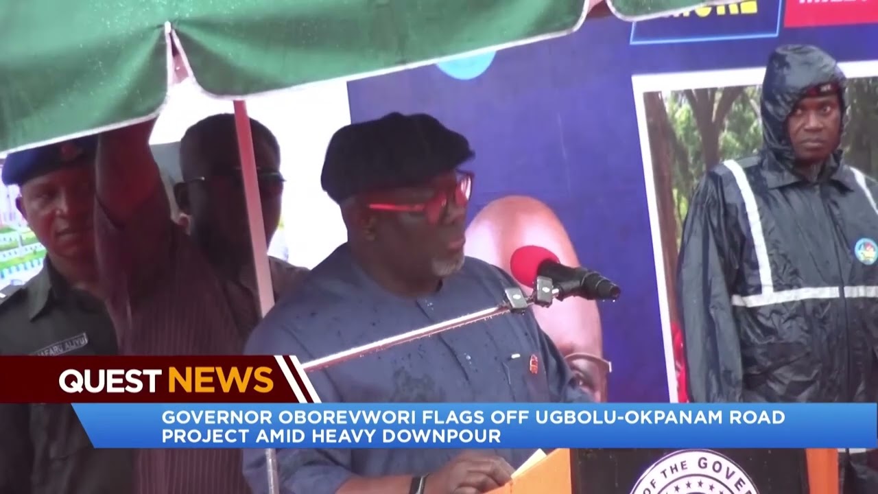 QUEST NEWS - GOVERNOR OBOREVWORI FLAGS OFF UGBOLU–OKPANAM ROAD PROJECT DESPITE HEAVY DOWNPOUR
