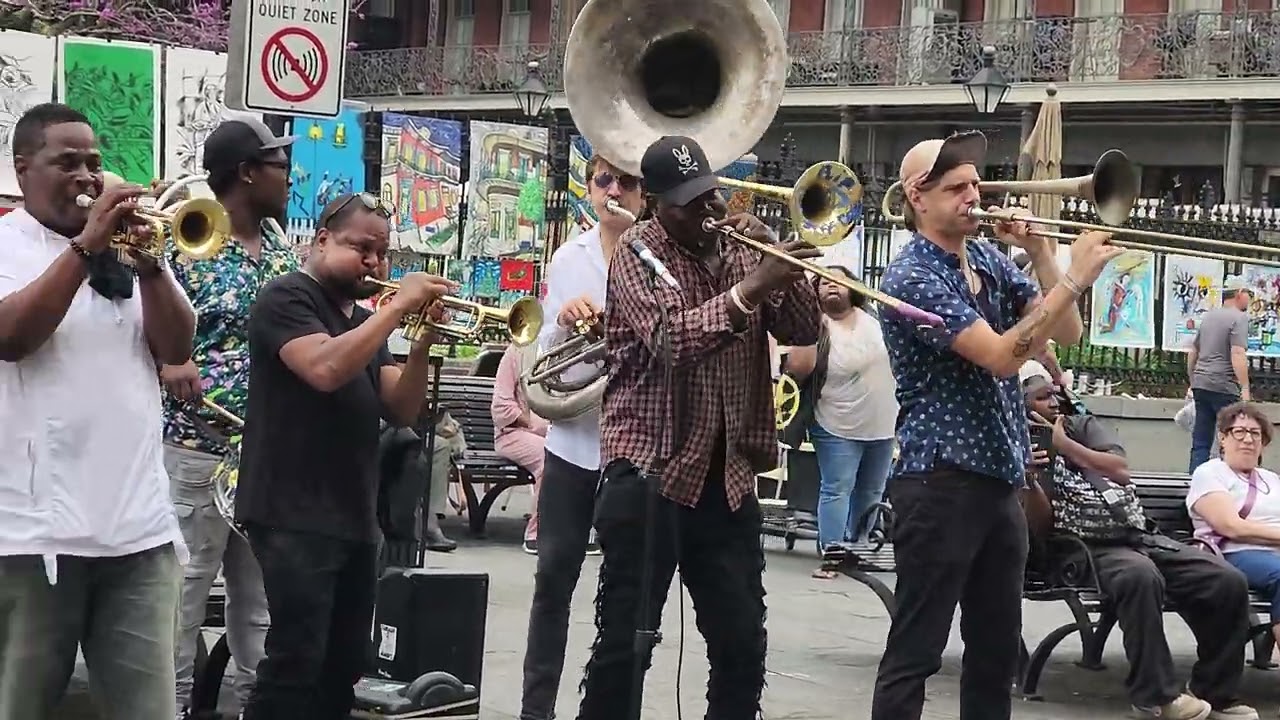 Street Brass band performing at French Quarter in New Orleans Louisiana