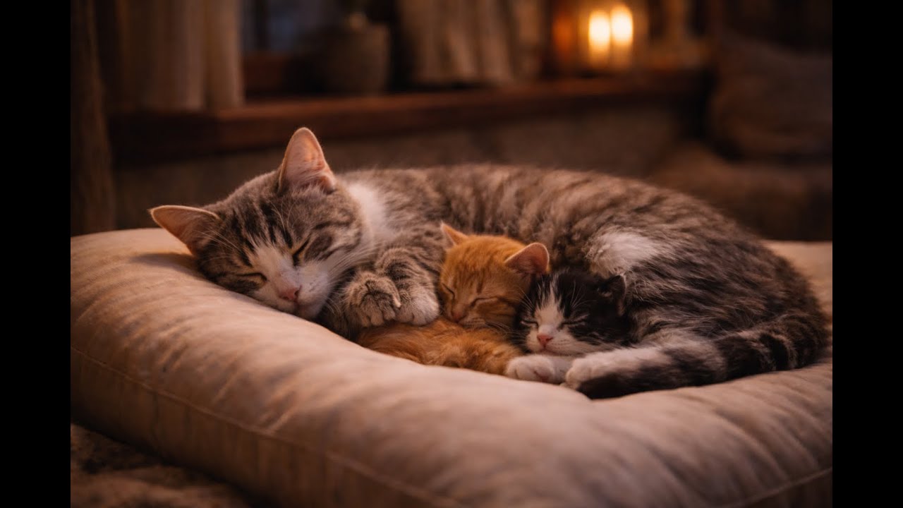 Mother Cat Sleeping with Kittens 🐾😴 | Cat Purring Sounds for Relax & Sleep