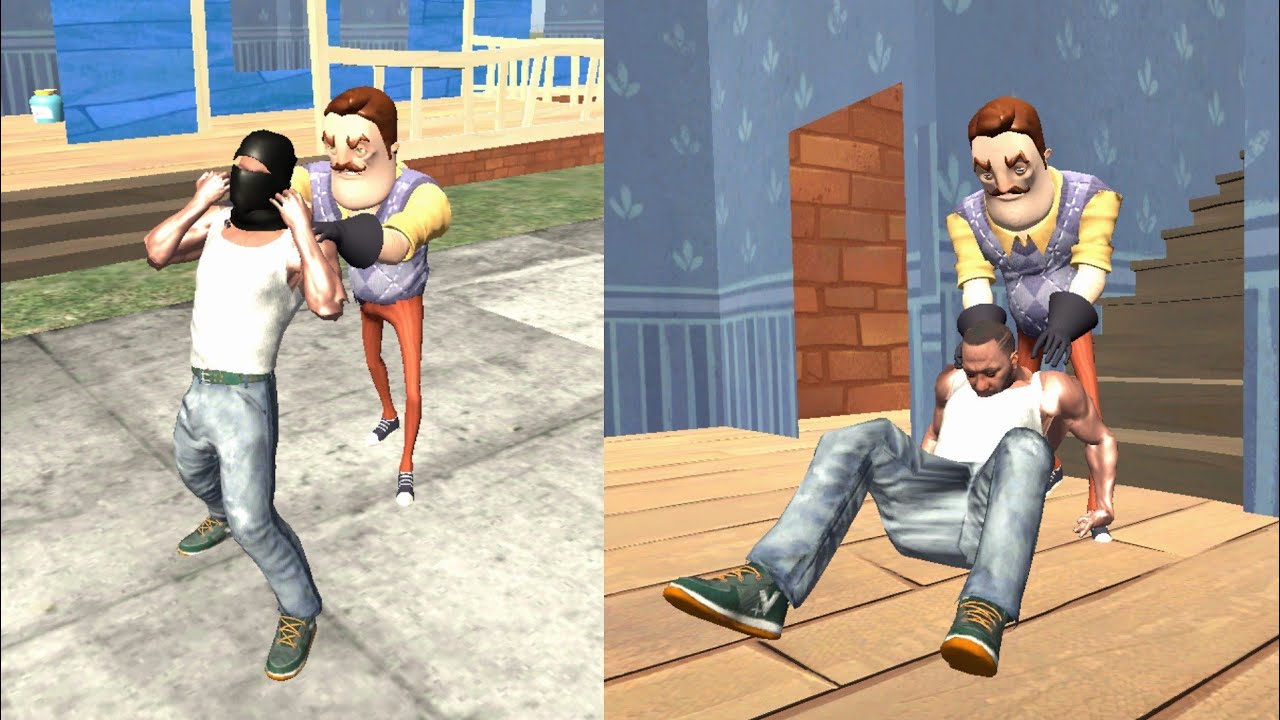 Franklin Fight Hello Neighbour in Indian Bike Driving 3D 