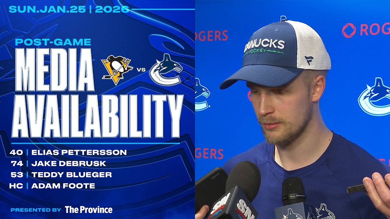 Pettersson, DeBrusk, Blueger & Adam Foote Post-Game Media | Canucks vs. Penguins (Jan 25, 2026)