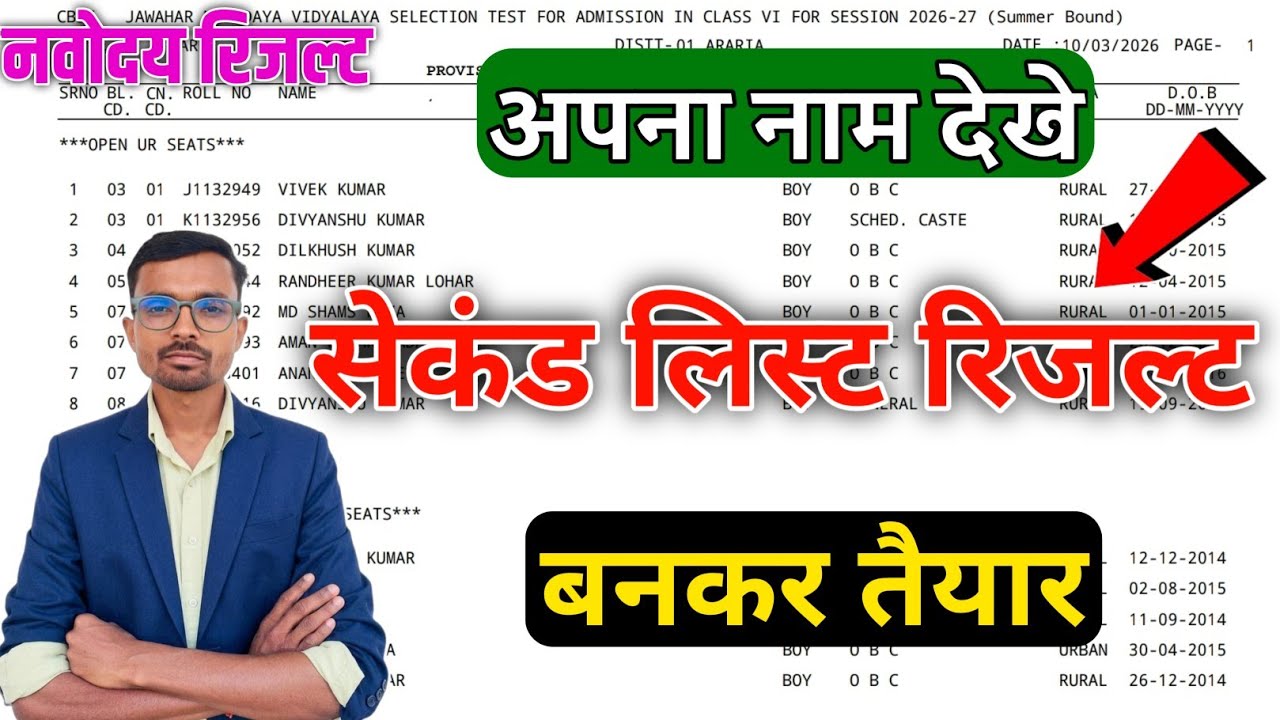 Navodaya Waiting List Result date | Navodaya second list ka result kab tak aayega 