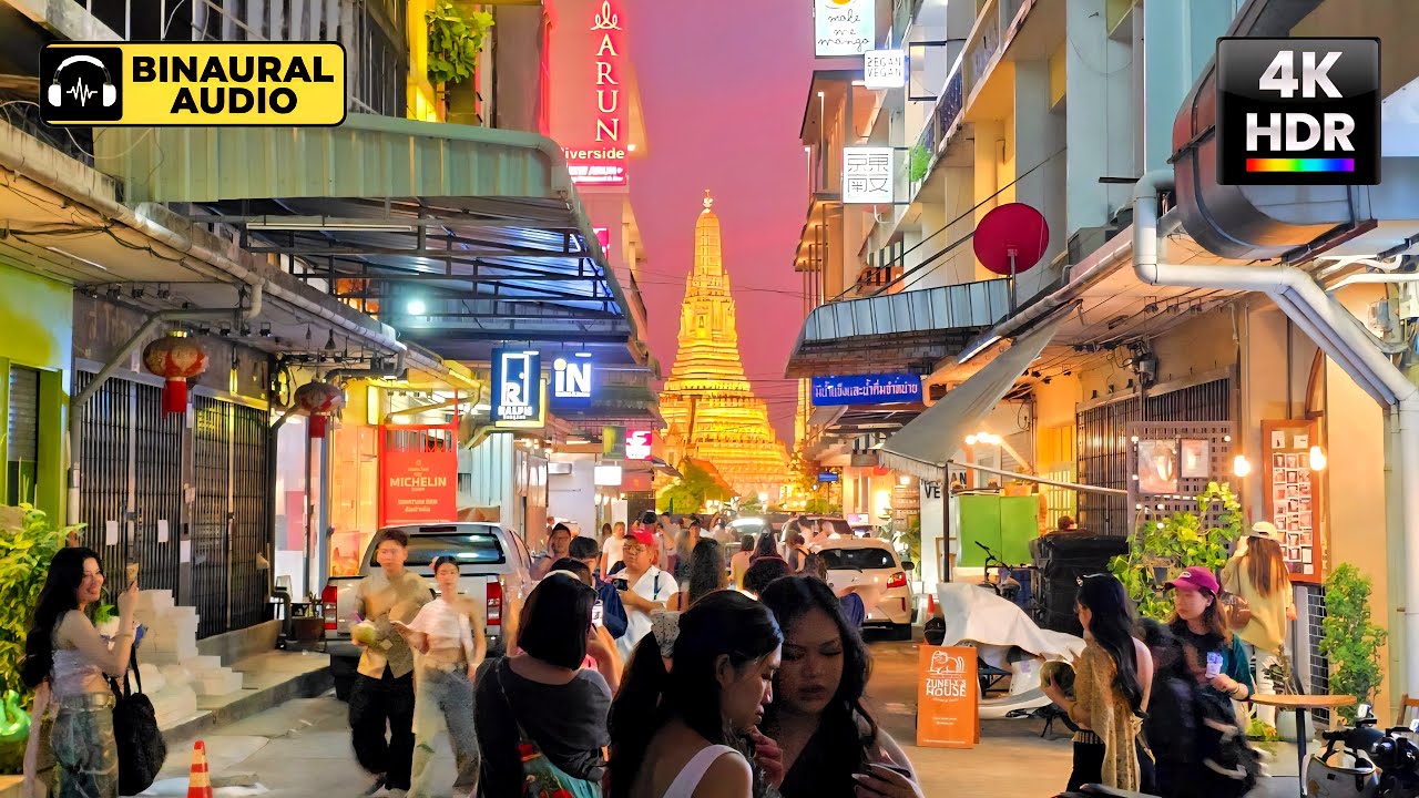 【4K HDR】Bangkok Sunset Views 🇹🇭 Wat Arun from Chao Phraya | Binaural Audio 🎧