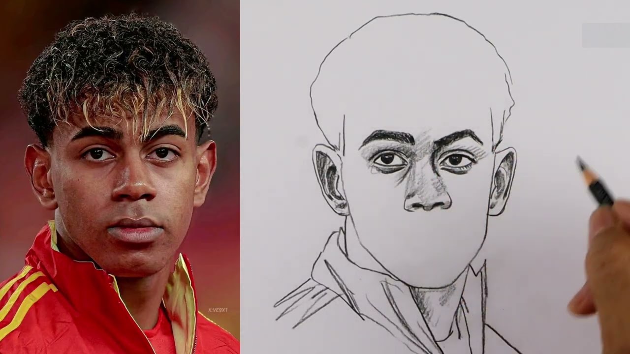 Lamine Yamal Face Portrait Drawing | Easy Pencil Sketch