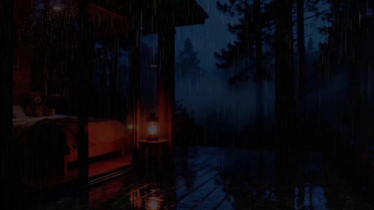 Cozy Cabin Night 🌲 Heavy Rain & Gentle Thunder for Deep Sleep