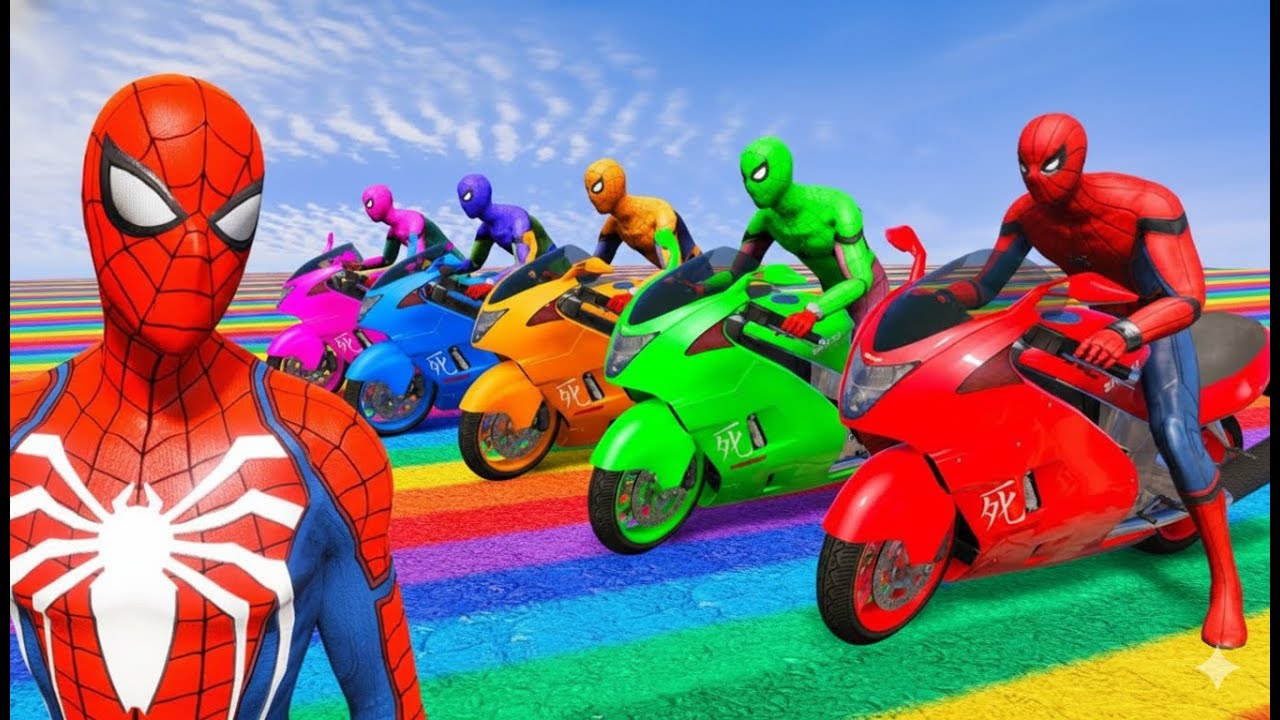 الأبطال الخارقين على القضبان دوامة قمع جسر - SPIDER-MAN!on Motorcycle in Spiral Bridge Stunt Ride