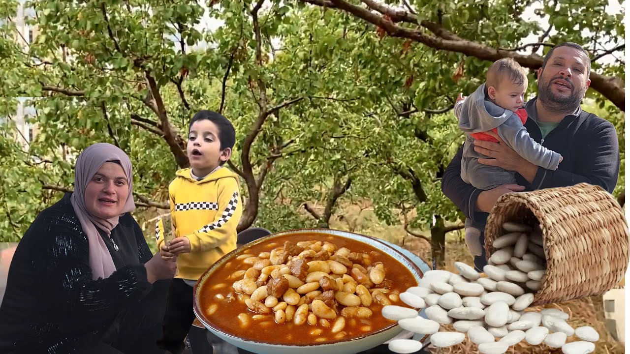 فاصولياء باللحمة على نار الحطب 🍲🔥 | طبخ ريفي بالطبيعة بطعم زمان