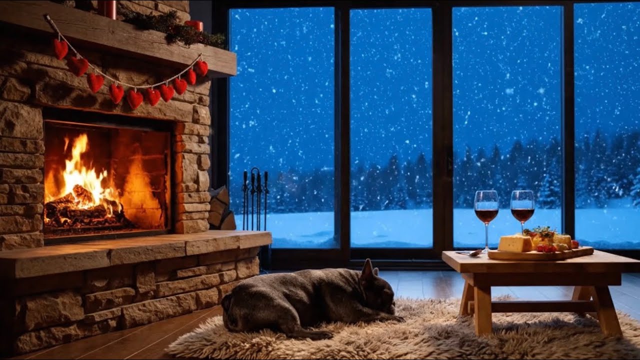 4K ULTRA HD Valentine's Fireplace 🔥 | 2+ Hours of Cozy Ambience with Snow & Crackling Fire Sounds