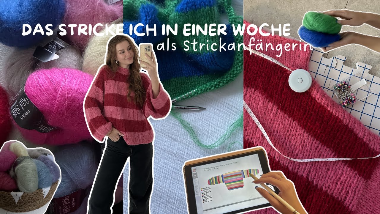 Knitting Vlog🧣: Das stricke ich in einer Woche als Strickanfängerin, erster Pulli🤍, haul🧶 || Celina