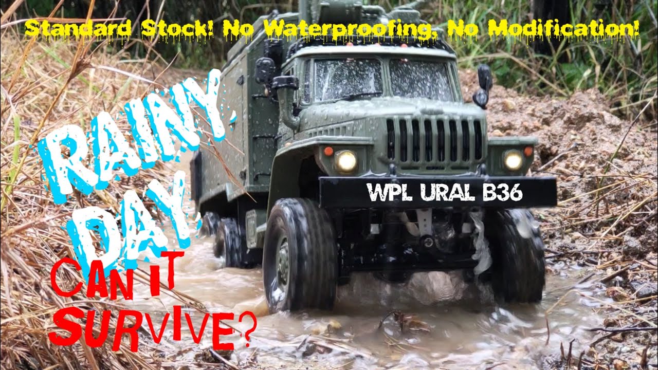WPL Ural B36 1/16 RC Rainy Day can it Survive? No Waterproofing No Modification! (English Sub)