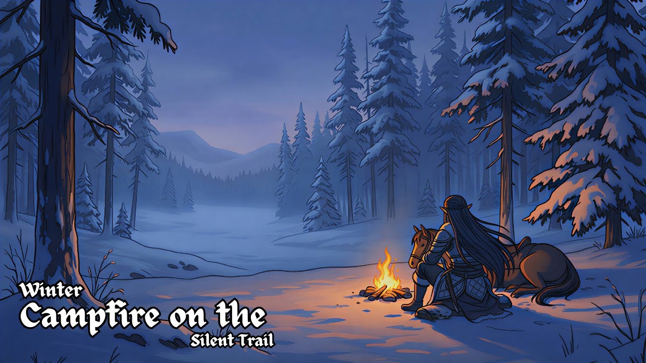 Winter Campfire on the Silent Trail | Cozy Medieval Travel Ambience for Focus