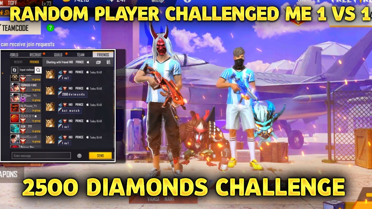Random Player Challenged me 1 vs 1 2500 diamonds Full Fun Vamsi Nani Gaming Garena free fire telugu