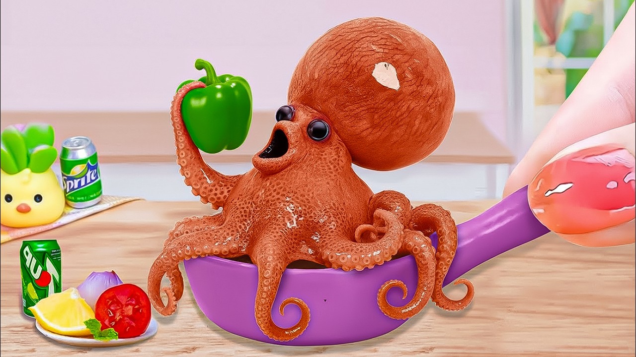 Apa yang Terjadi? Masak Gurita Lucu di Panci Ungu | Miniature Cooking
