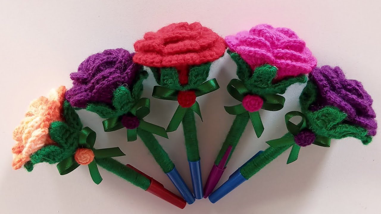 ROSA DE CROCHÊ ENROLADA/NA CANETA  Passo a passo