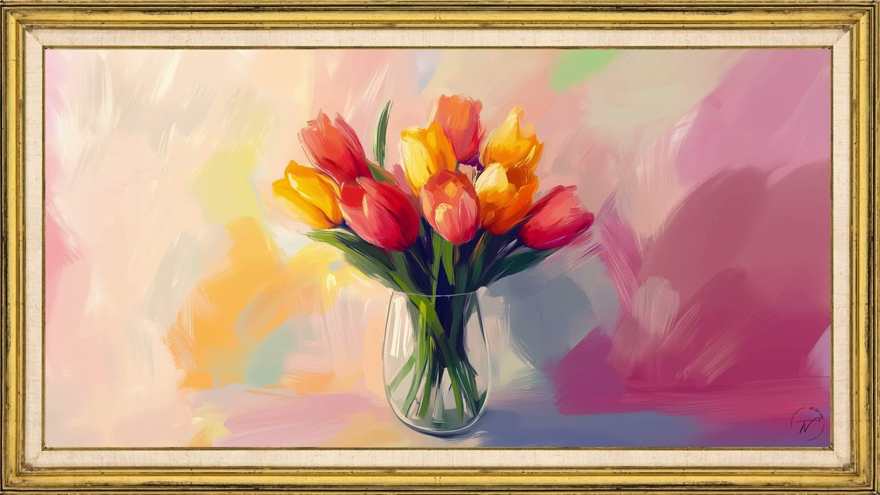 Spring Tulip Bouquet | 2 Hour TV Frame Art Screensaver | Relaxing Floral Painting