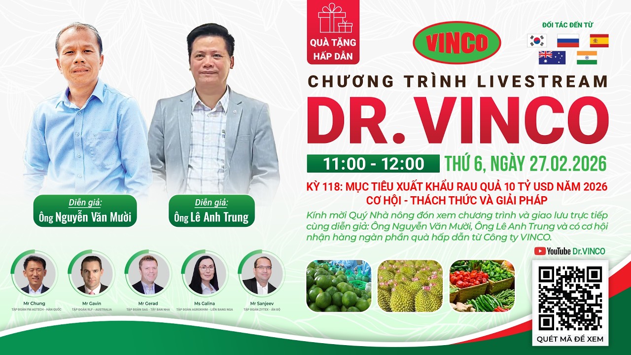 DR.VINCO #118: MỤC TIÊU XUẤT KHẨU RAU QUẢ 10 TỶ USD NĂM 2026 CƠ HỘI - THÁCH THỨC - GIẢI PHÁP