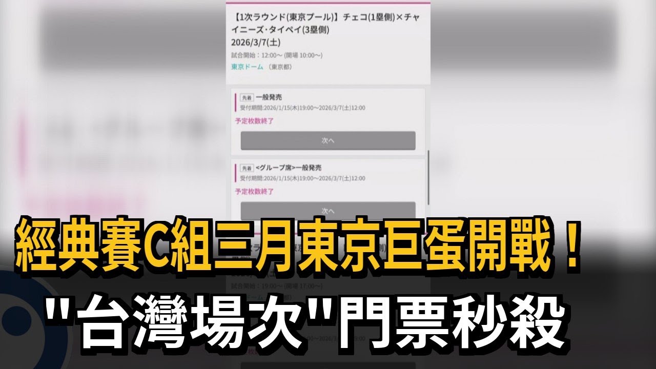 經典賽C組三月東京巨蛋開戰！ 「台灣場次」門票秒殺－民視新聞