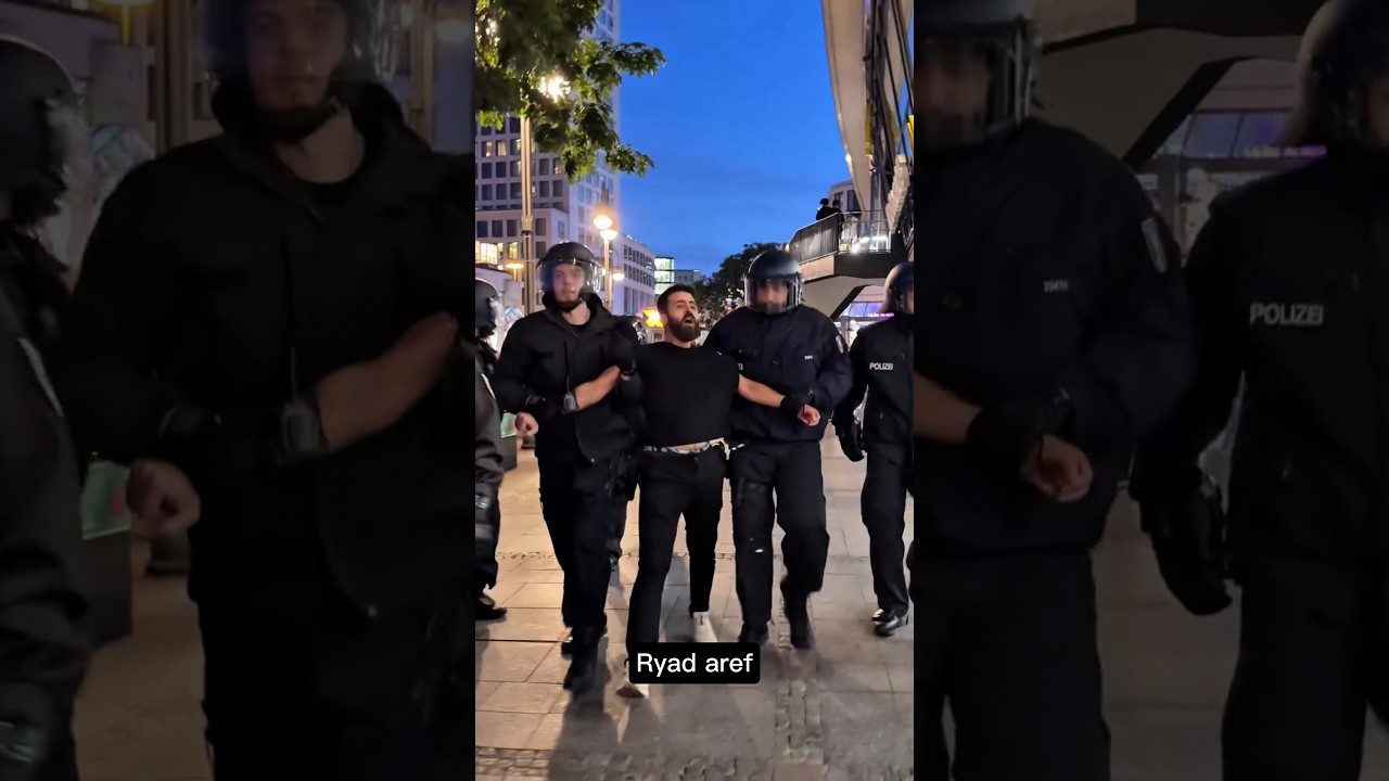 The camera captured tense moments as Berlin police detained a Gaza solidarity protester during the