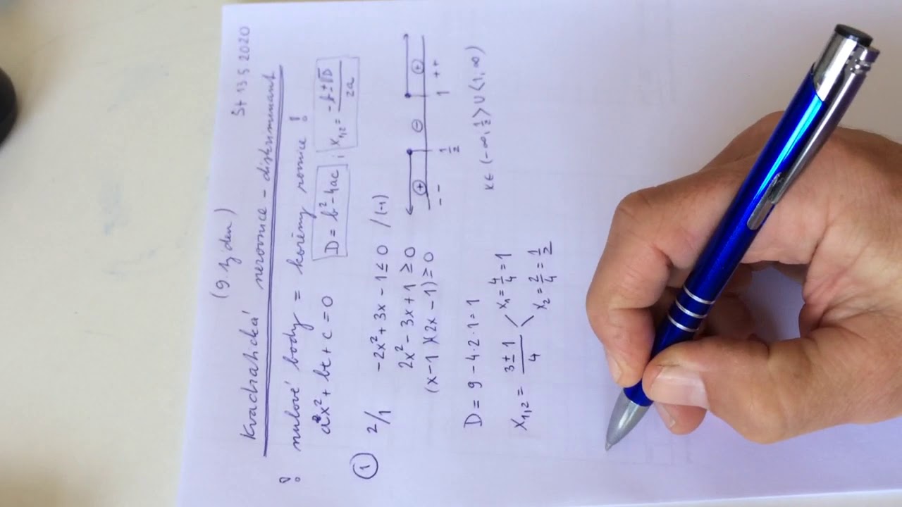 Matematika 1.AC - St 13.5.2020: Kvadratická nerovnice - diskriminant